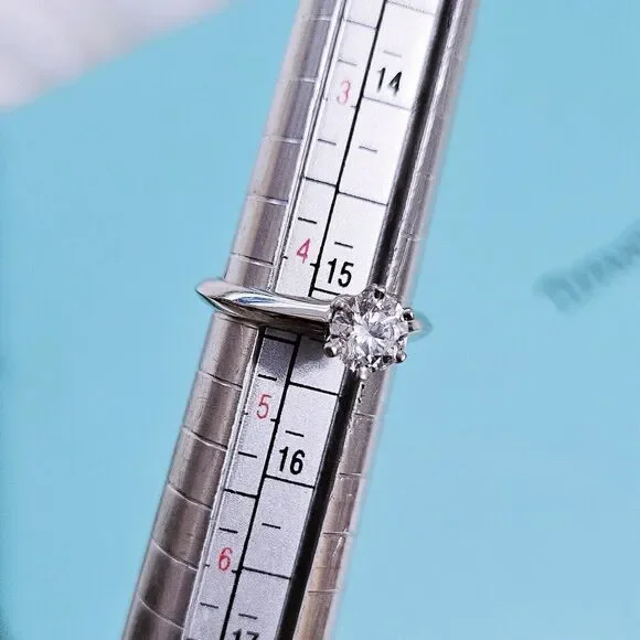 $7500++ Tiffany & Co. Solitaire Platinum Diamond Engagement Ring .62 TCW - Picture 7 of 9